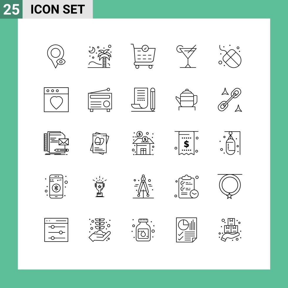 pacote de ícones vetoriais de estoque de 25 sinais e símbolos de linha para mouse computador coquetel de limão coquetel elementos de design de vetores editáveis