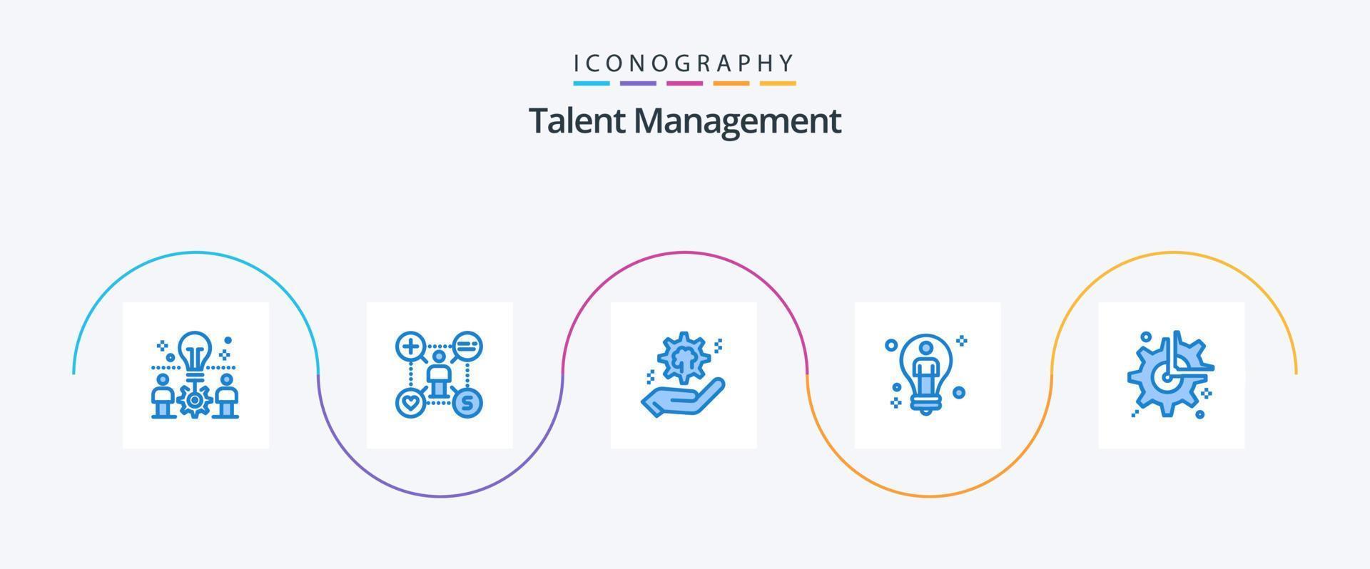 pacote de ícones azul 5 de gerenciamento de talentos, incluindo solução. lâmpada. adicionar. solução. engrenagem vetor