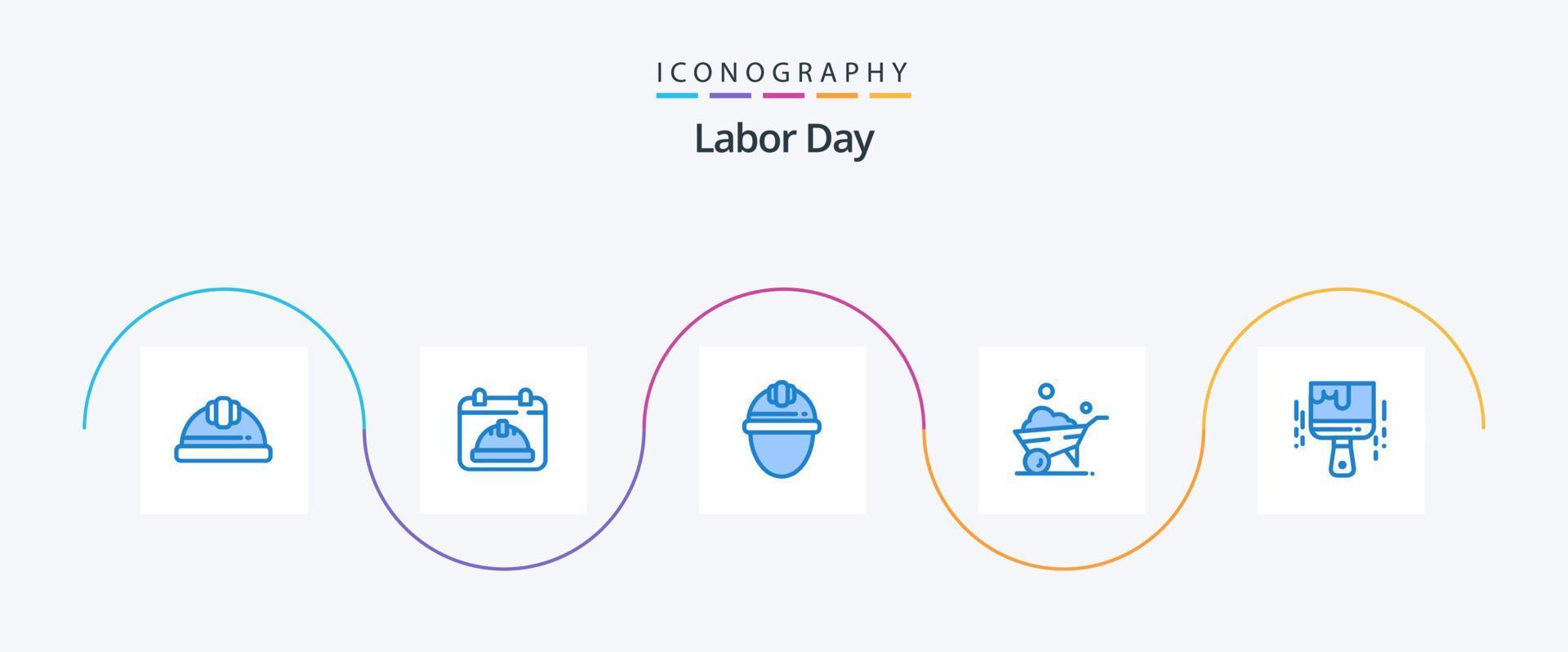 pacote de ícones azul 5 do dia do trabalho, incluindo pincel. roda. boné. veículo. trabalho vetor
