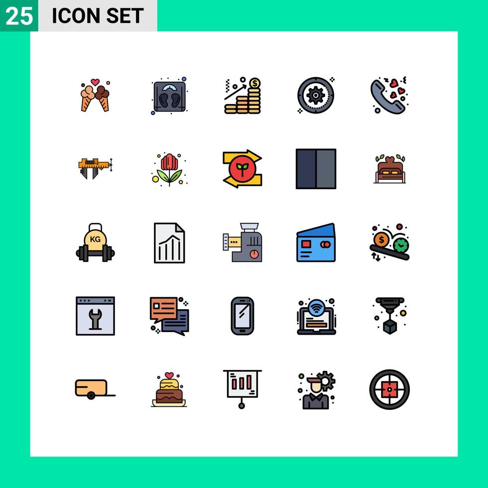 pacote de cores planas de linha preenchida de 25 símbolos universais de elementos de design de vetores editáveis de gráfico de destino de amor