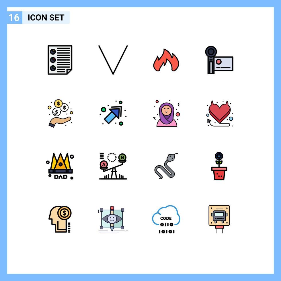 16 ícones criativos, sinais e símbolos modernos de gravação de receita, filmadora de fogo, câmera de vídeo editável, elementos criativos de design de vetores