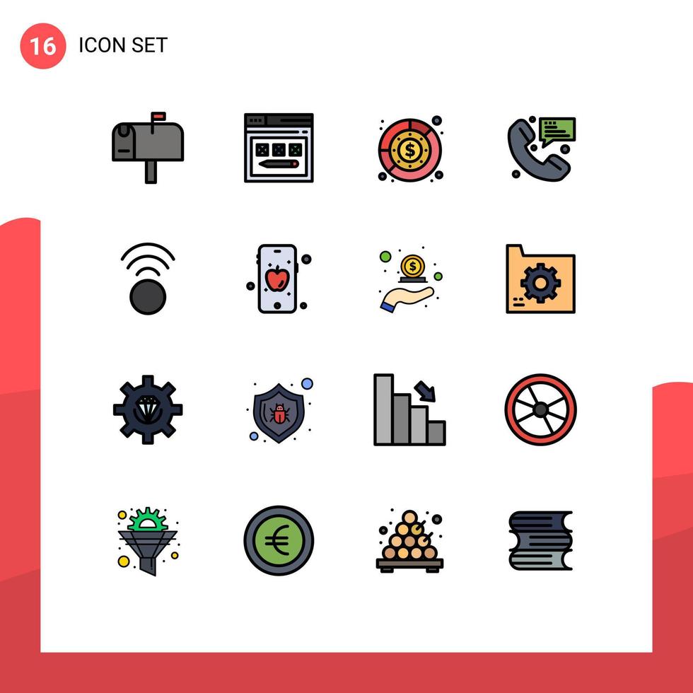 conjunto de 16 símbolos de ícones de interface do usuário modernos sinais para mensagem de mensagem orçamento contato receita editável vetor criativo elementos de design