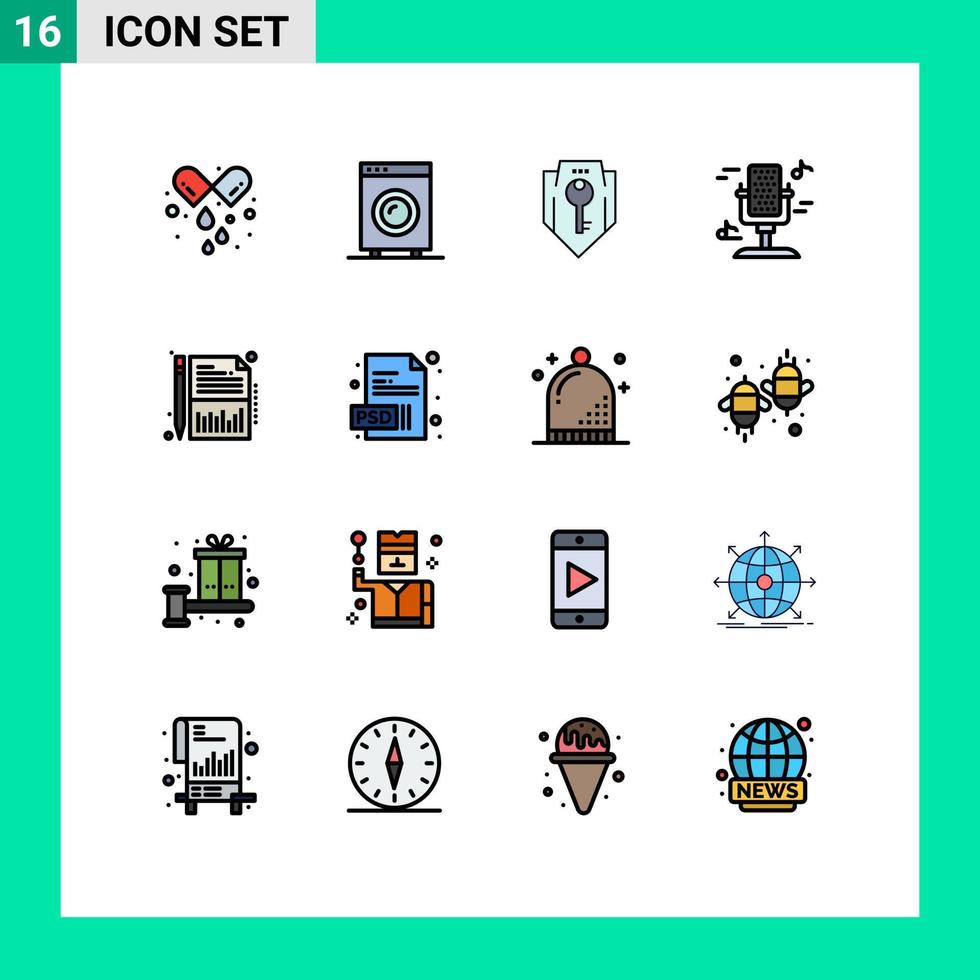 16 ícones criativos, sinais e símbolos modernos de hardware de microfone de som, segurança de áudio, elementos de design de vetores criativos editáveis