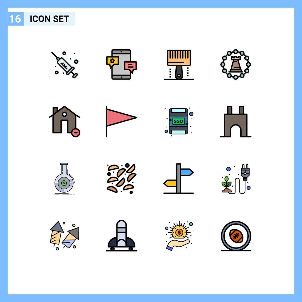 16 interface do usuário pacote de linhas preenchidas com cores planas de sinais e símbolos modernos de codificação de torre de estratégia programação forte elementos de design de vetores criativos editáveis