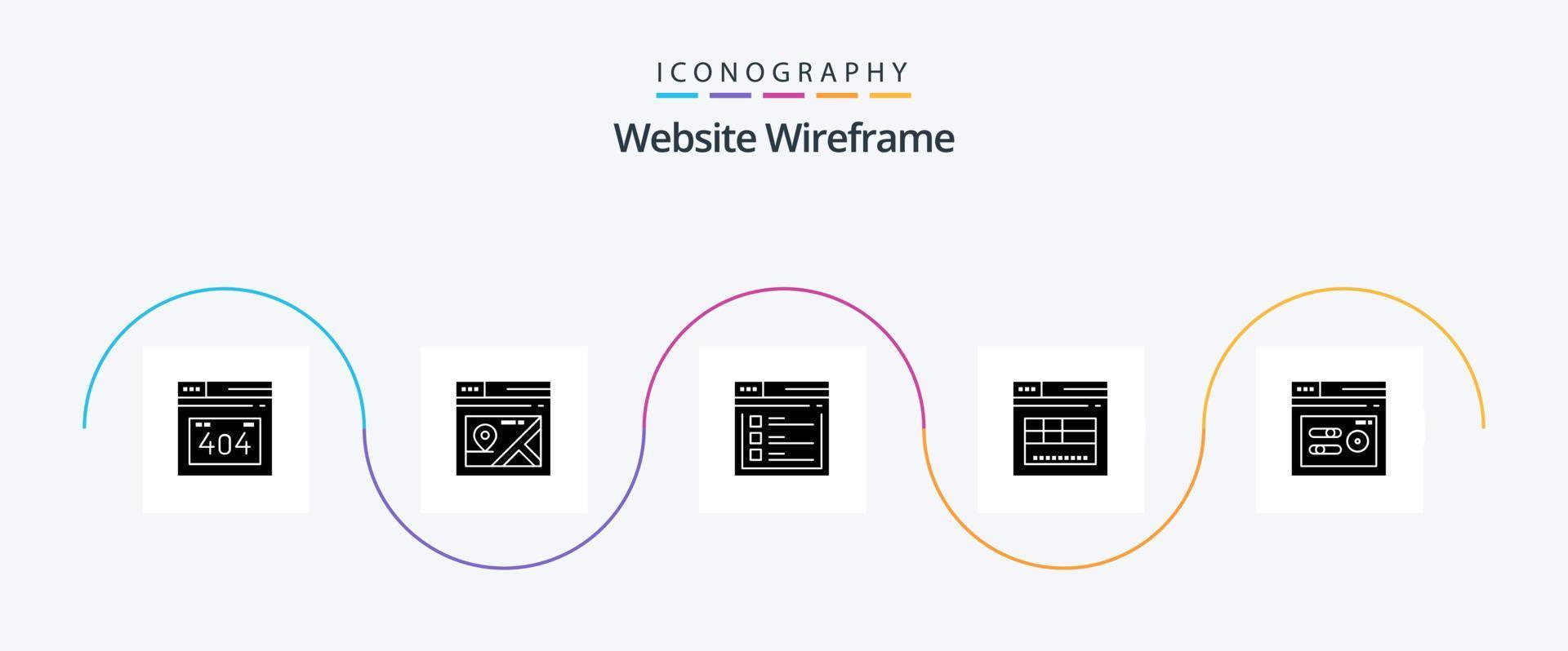 pacote de ícones do site wireframe glyph 5, incluindo seo. palavra-chave. rede. local na rede Internet. seguro vetor