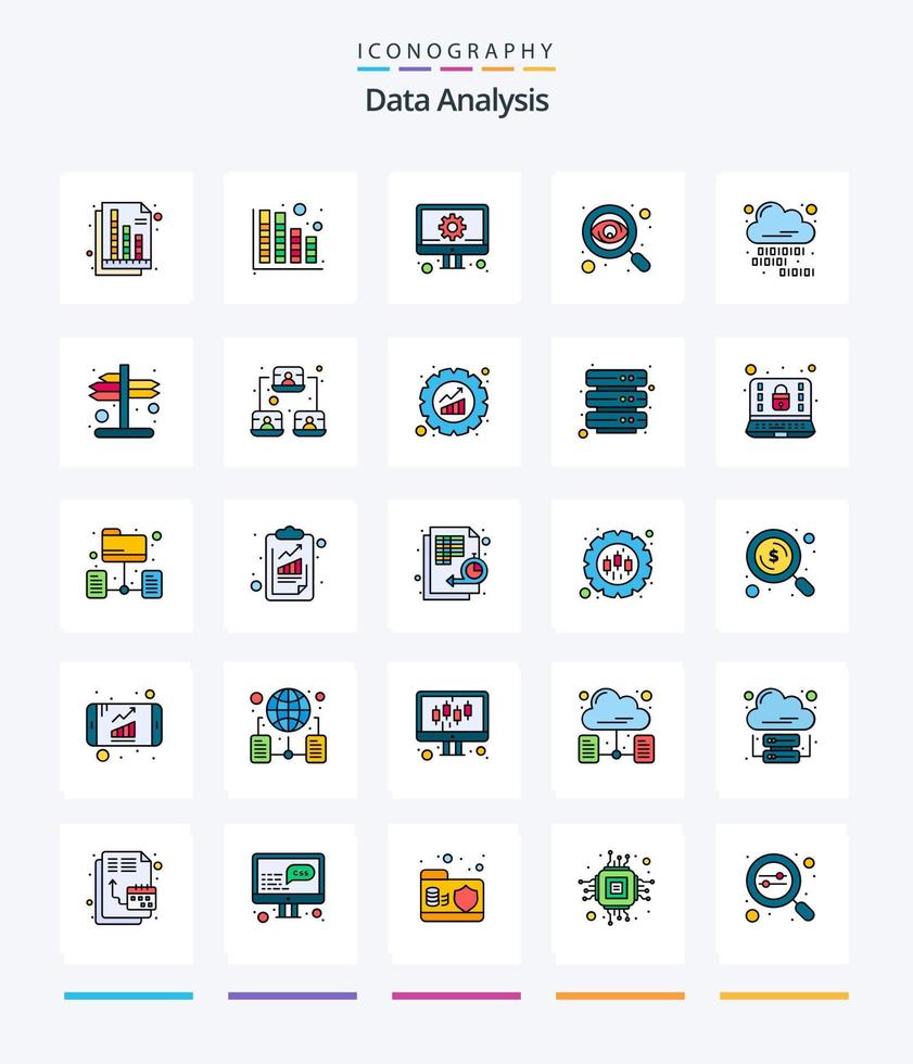 pacote de ícones preenchidos com 25 linhas de análise de dados criativos, como codificação em nuvem. relatório. desenvolver. monitoramento. negócios vetor