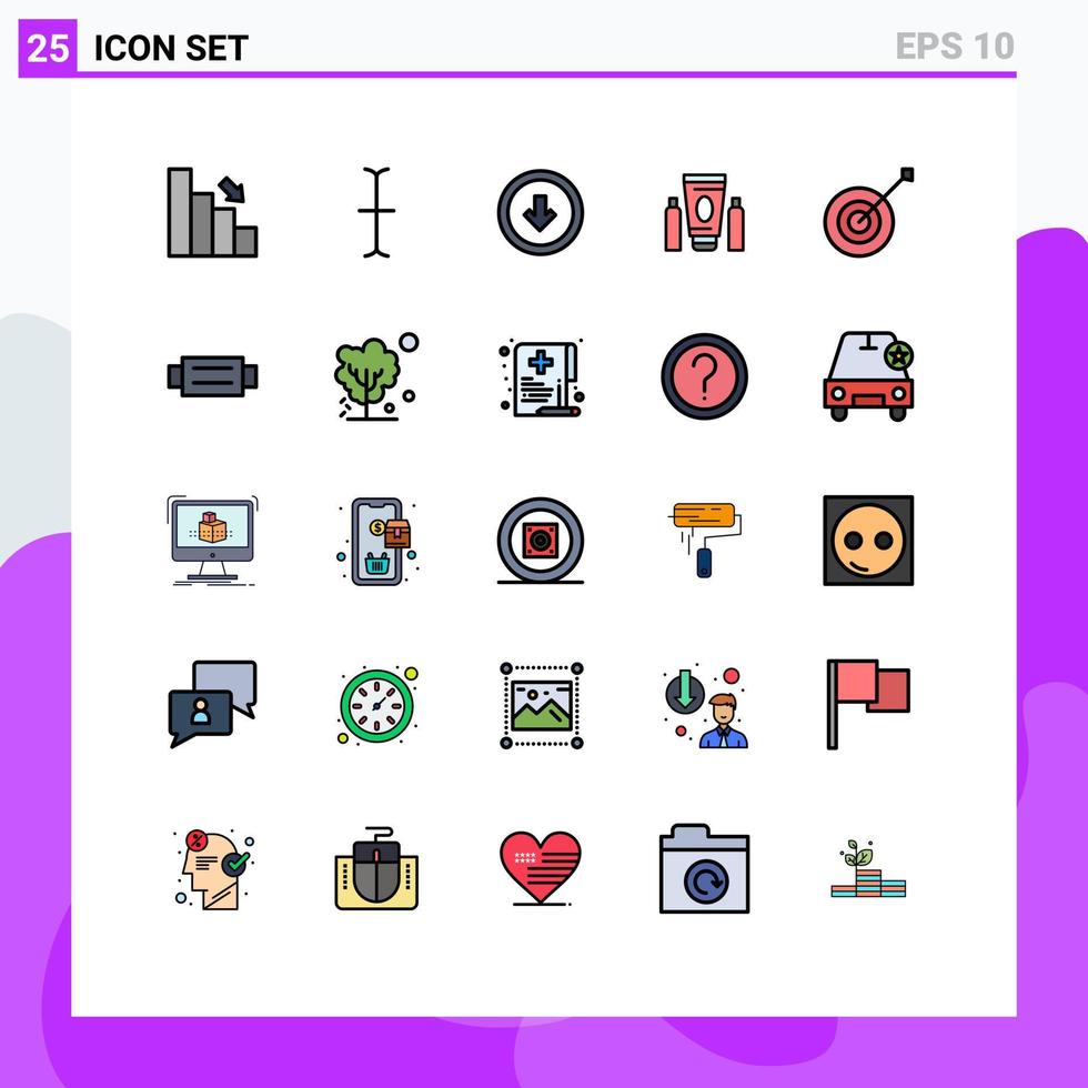conjunto de pictogramas de 25 cores planas de linha preenchida simples de elementos de design de vetores editáveis de botão de saúde de coleção