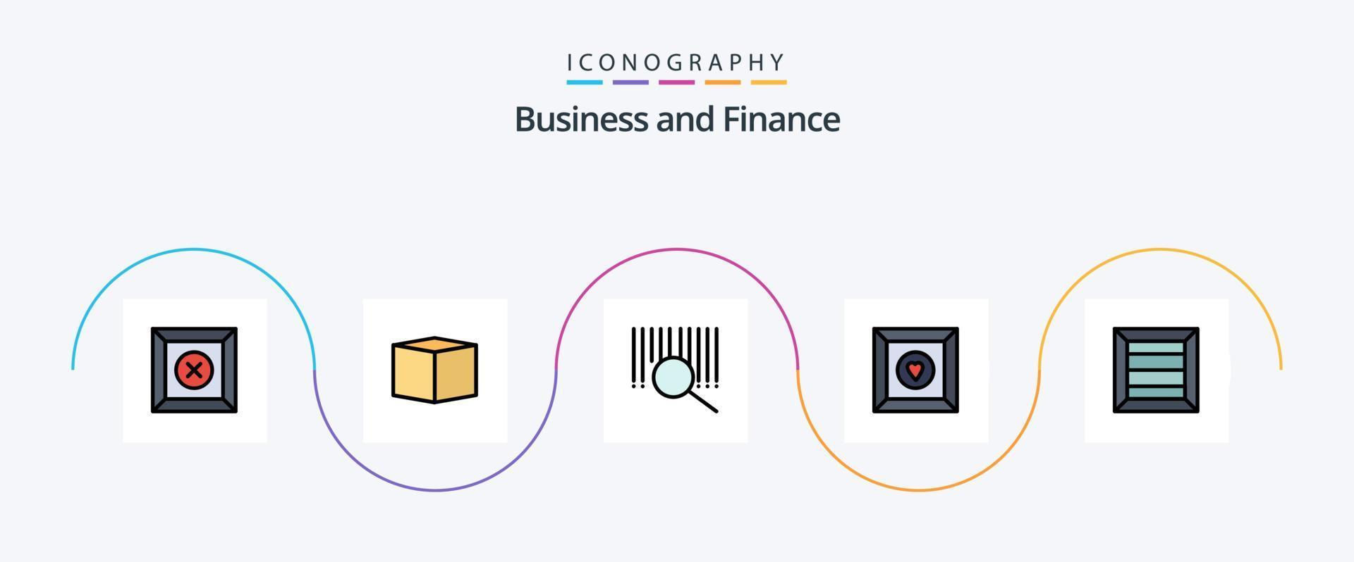 linha de finanças cheia de pacote de ícones de 5 planos, incluindo . procurar. produtos. caixa vetor