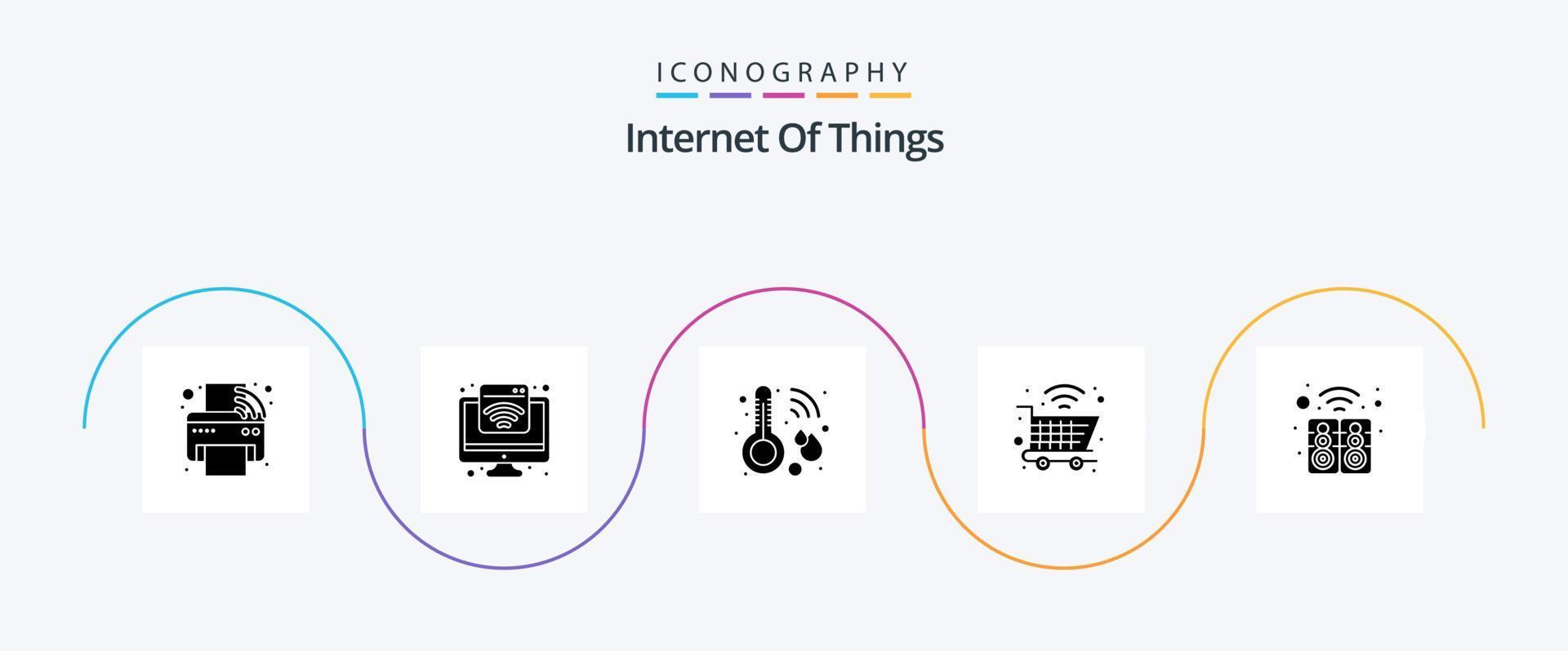 internet das coisas glifo 5 pacote de ícones, incluindo eletrônico. carrinho. rede. compras. clima vetor
