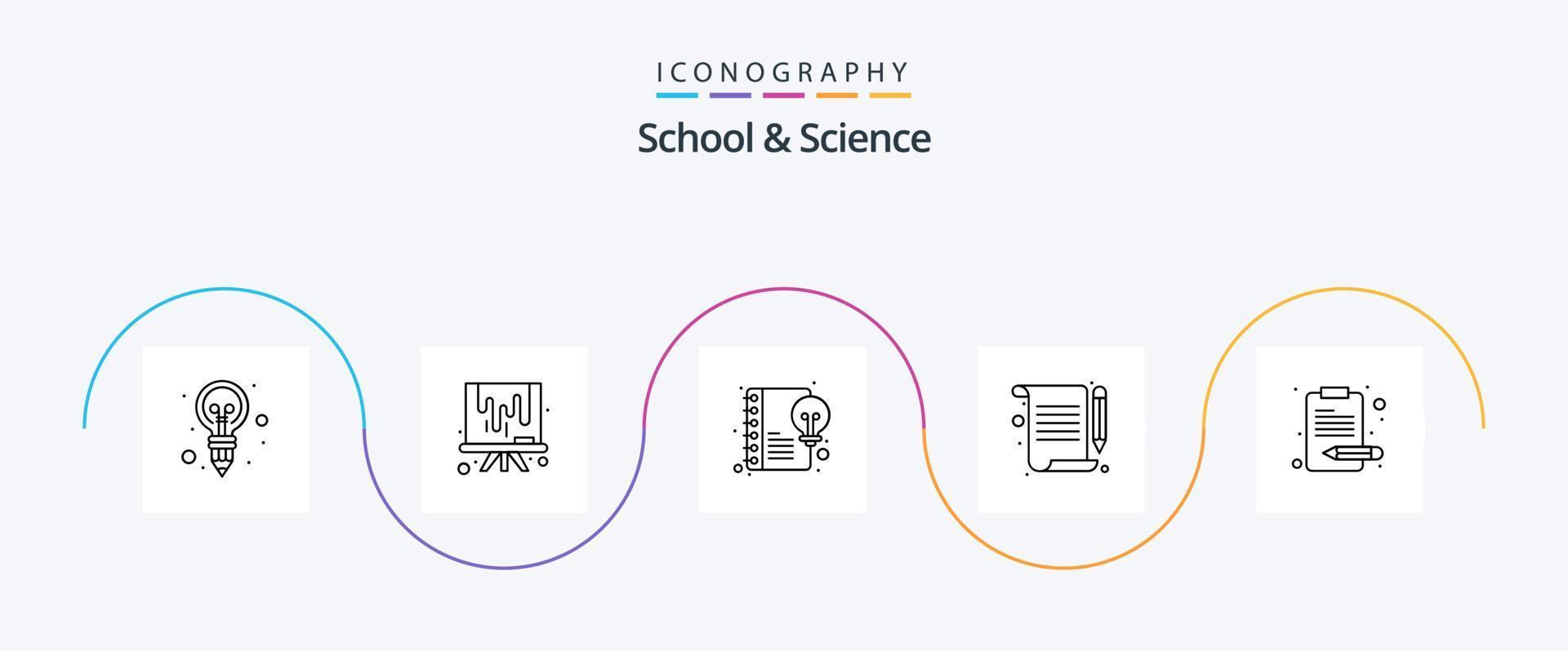 pacote de ícones da linha 5 da escola e da ciência, incluindo conteúdo. contente. escrita. documento vetor