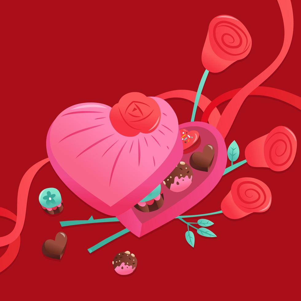 doce dia dos namorados bombons chocolates caixa coração vetor