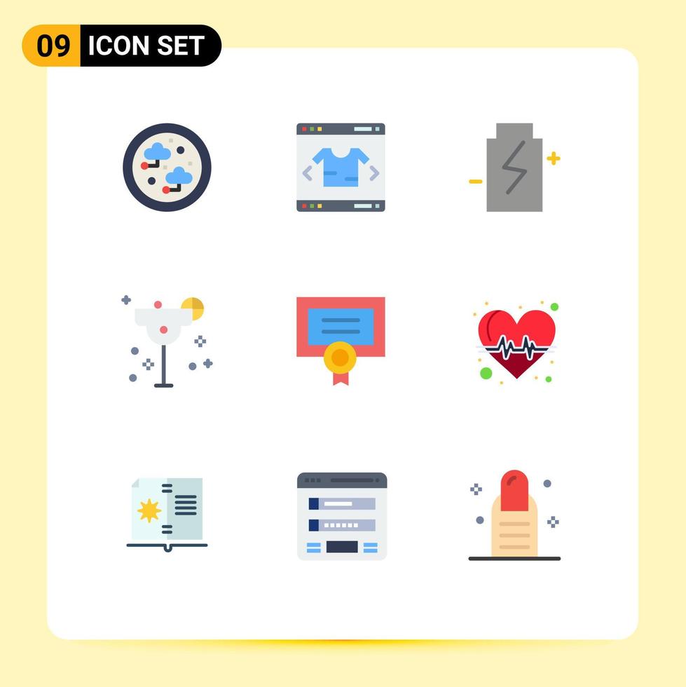 9 pacote de cores planas de interface de usuário de sinais e símbolos modernos de elementos de design de vetores editáveis de ambiente de vidro de bateria de cal de prêmio