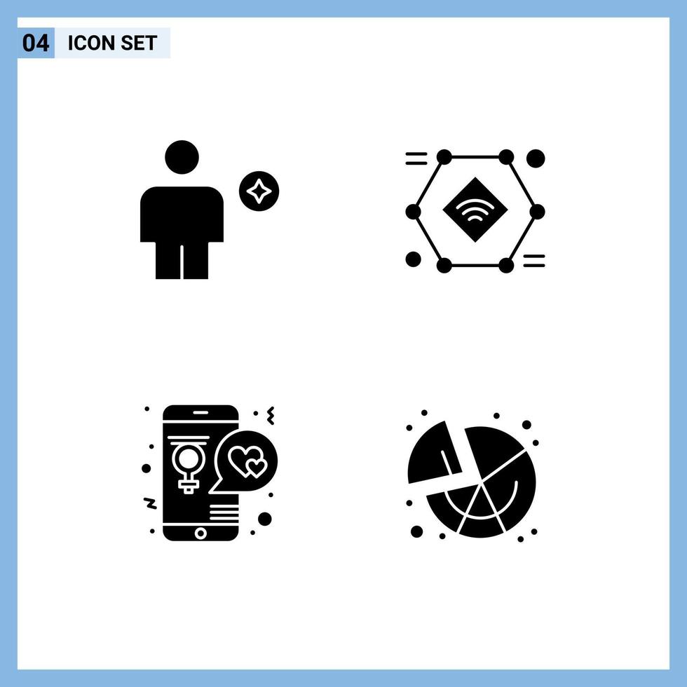 grupo de 4 sinais e símbolos de glifos sólidos para avatar wifi favorito iot day elementos de design de vetores editáveis