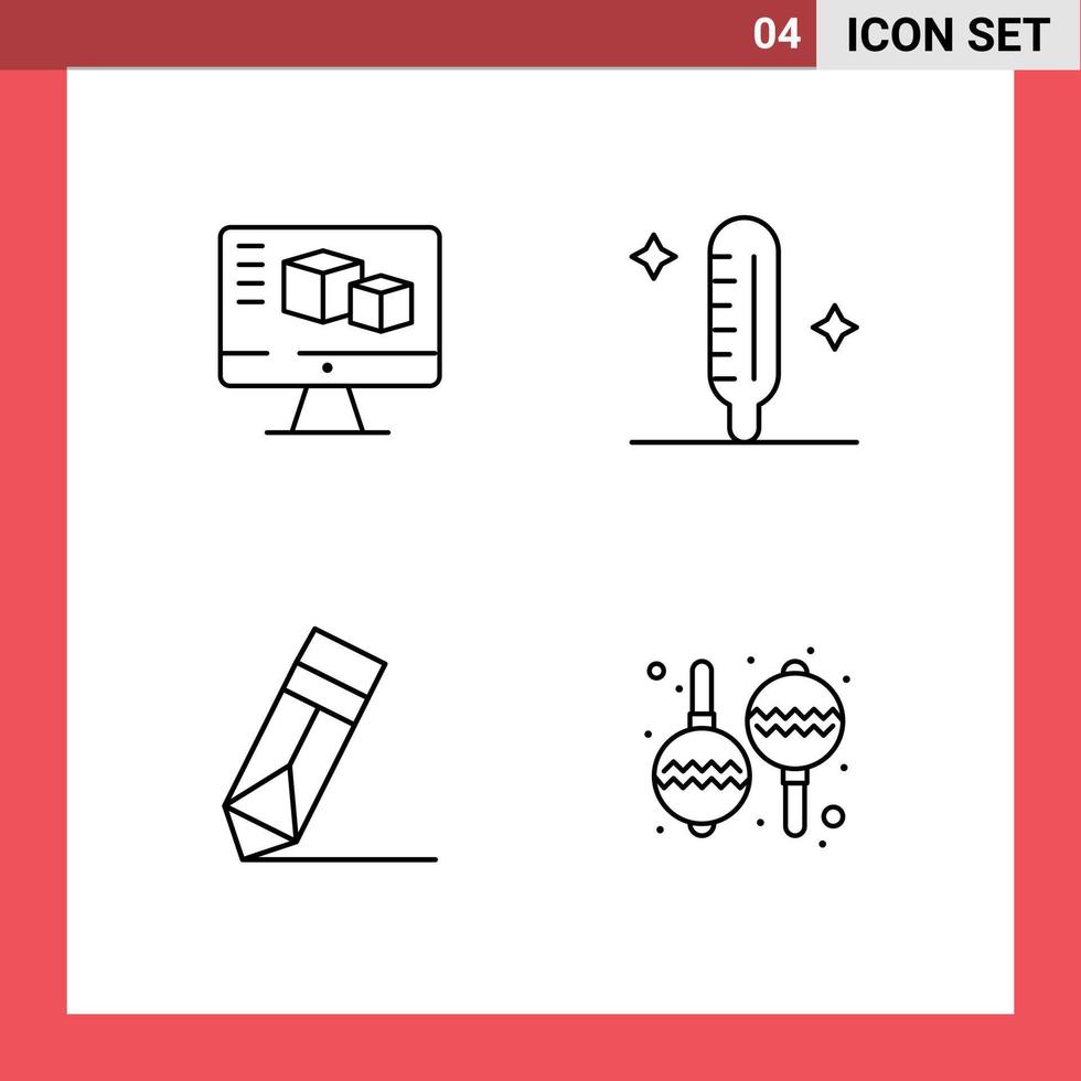 conjunto de linha de interface móvel de 4 pictogramas de design de computador computando elementos de design de vetores editáveis de grinalda médica