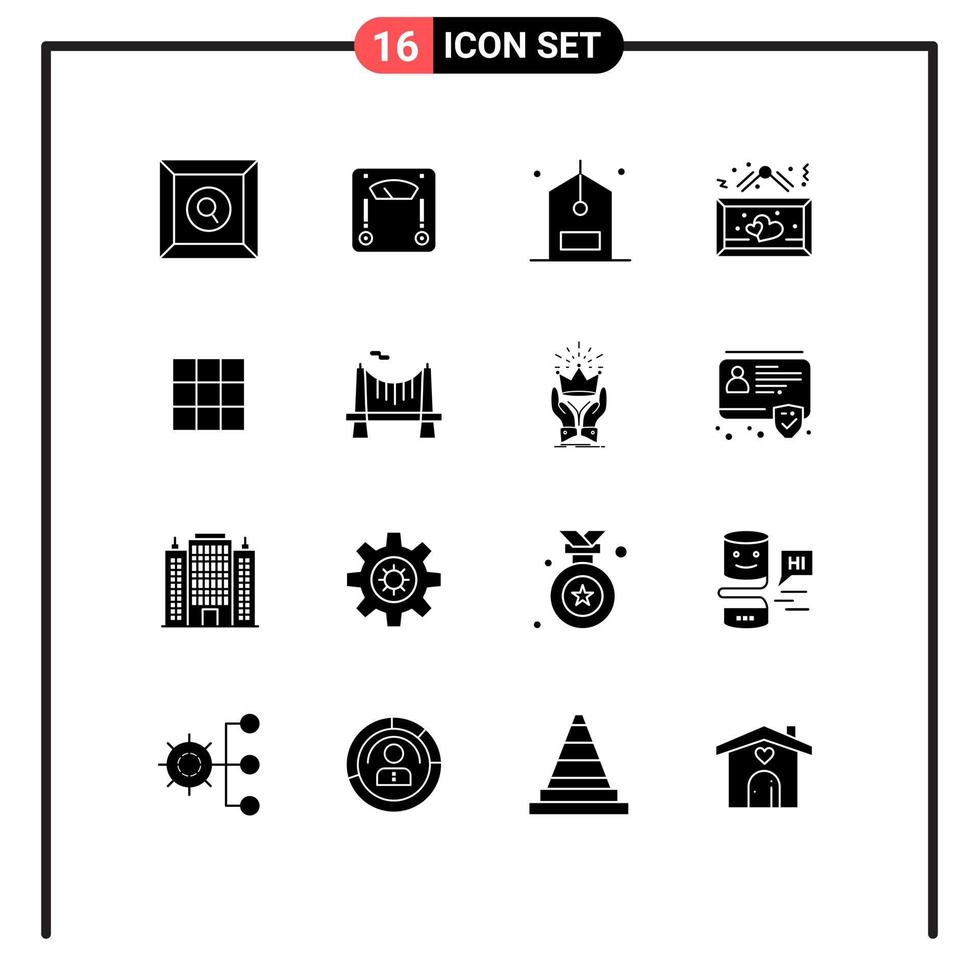 pacote de 16 sinais e símbolos de glifos sólidos modernos para mídia impressa na web, como feed love commerce heart board editable vector design elements