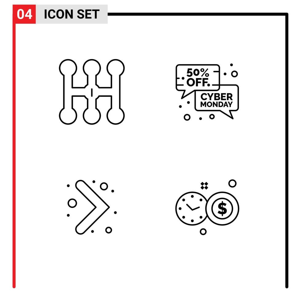 pacote de linha vetorial editável de 4 cores planas de linha preenchida simples de navegação de carro preço de desconto relógio elementos de design de vetores editáveis