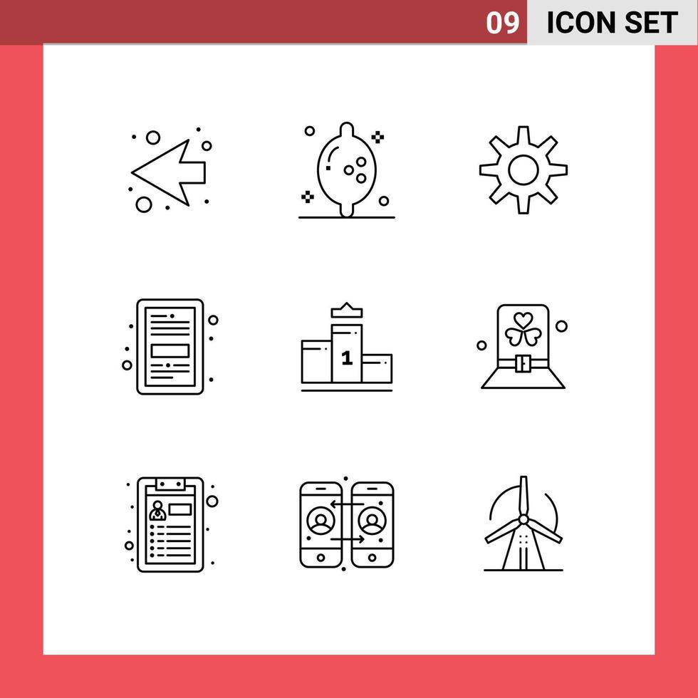 pacote de interface de usuário de 9 contornos básicos de elementos de design de vetor editáveis de arquivo de pedestal de primeira roda de educação