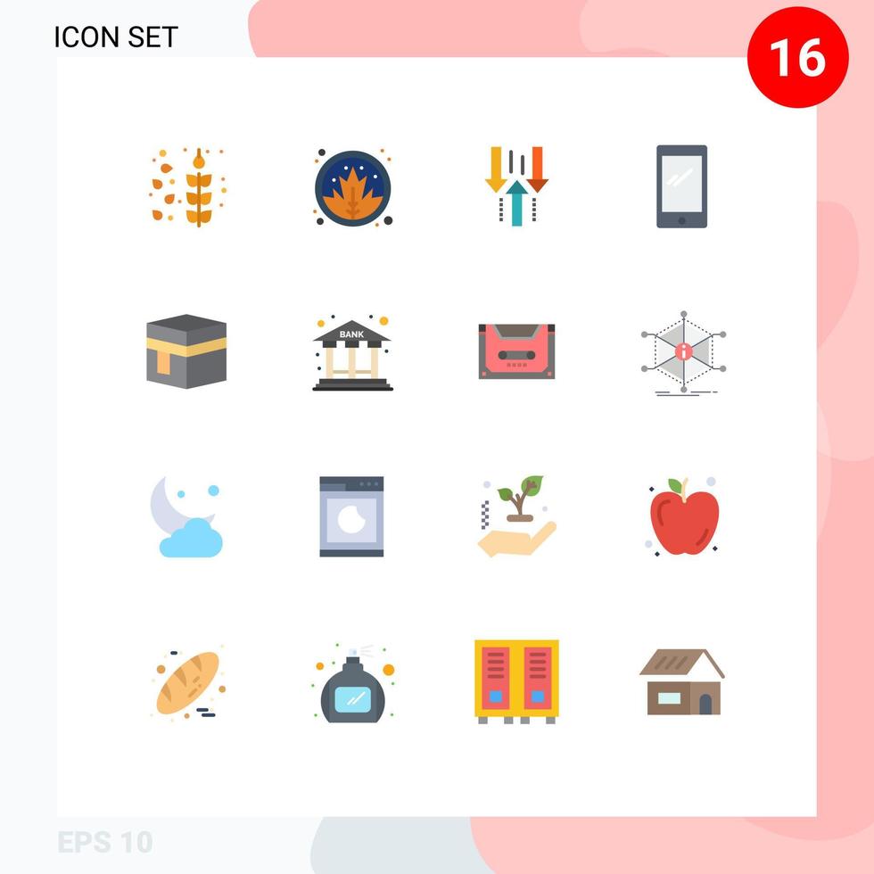 conjunto moderno de 16 cores planas e símbolos como hajj android down pacote editável de elementos de design de vetores criativos