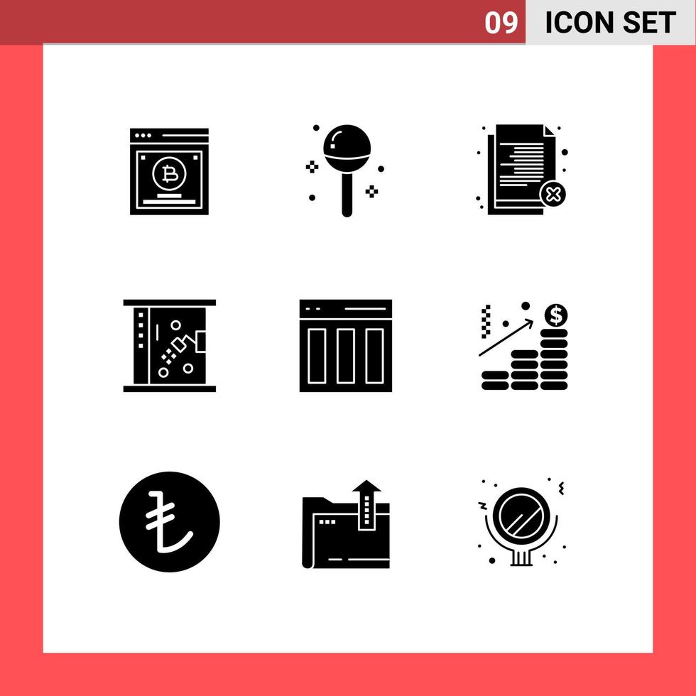 grupo de 9 glifos sólidos modernos definidos para chuveiro, banheiro, refeição, banho, recrutamento, elementos de design vetorial editáveis vetor