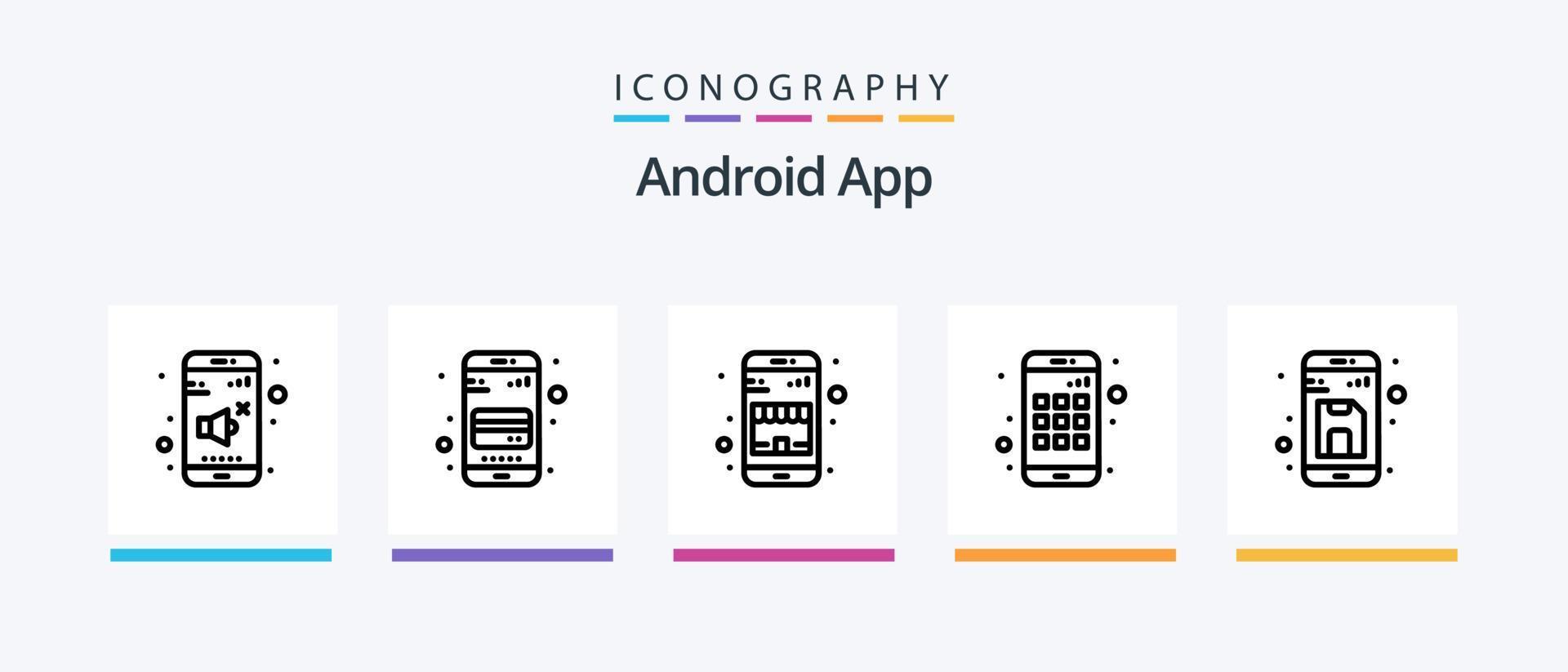 pacote de ícones da linha 5 do aplicativo Android, incluindo pesquisa. pesquisa de direção. dados. texto. móvel. design de ícones criativos vetor