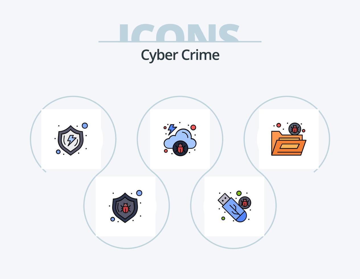 linha de crime cibernético cheia de ícones do pacote 5 design de ícones. segurança. proteger. tóxico. erro. vírus vetor