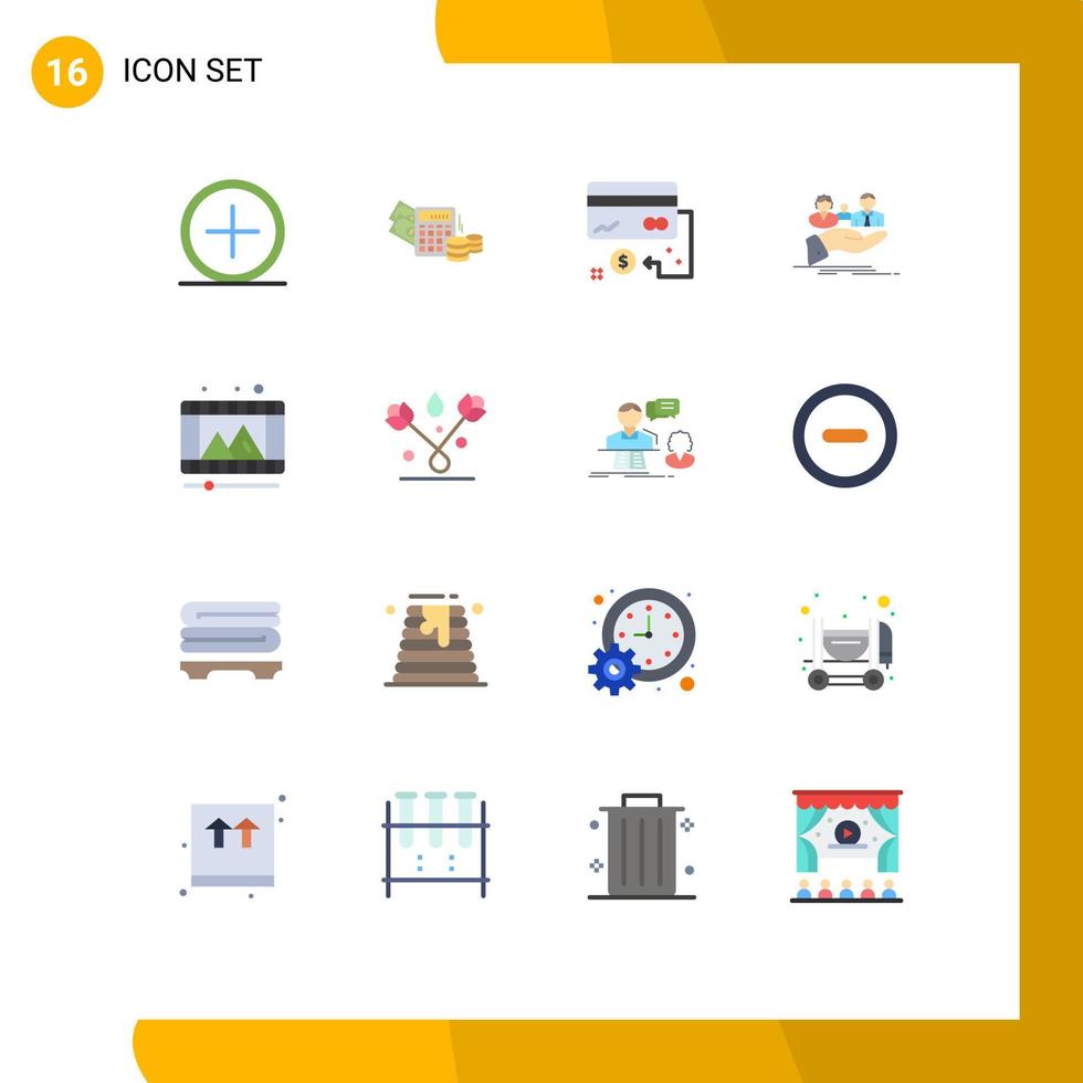 grupo de 16 sinais e símbolos de cores planas para o pacote editável de finanças de seguro de saúde de vida vida pacote editável de elementos de design de vetores criativos