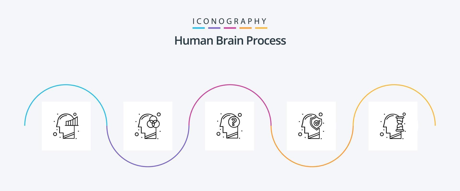 pacote de ícones da linha 5 do processo do cérebro humano, incluindo mente. humano. responder. cabeça. mente vetor