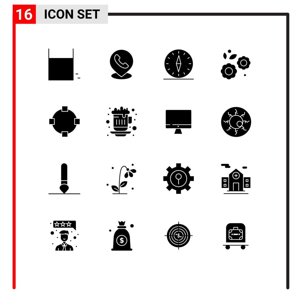 pacote de interface do usuário de 16 glifos sólidos básicos de círculo natureza gps páscoa viagem elementos de design vetorial editável vetor
