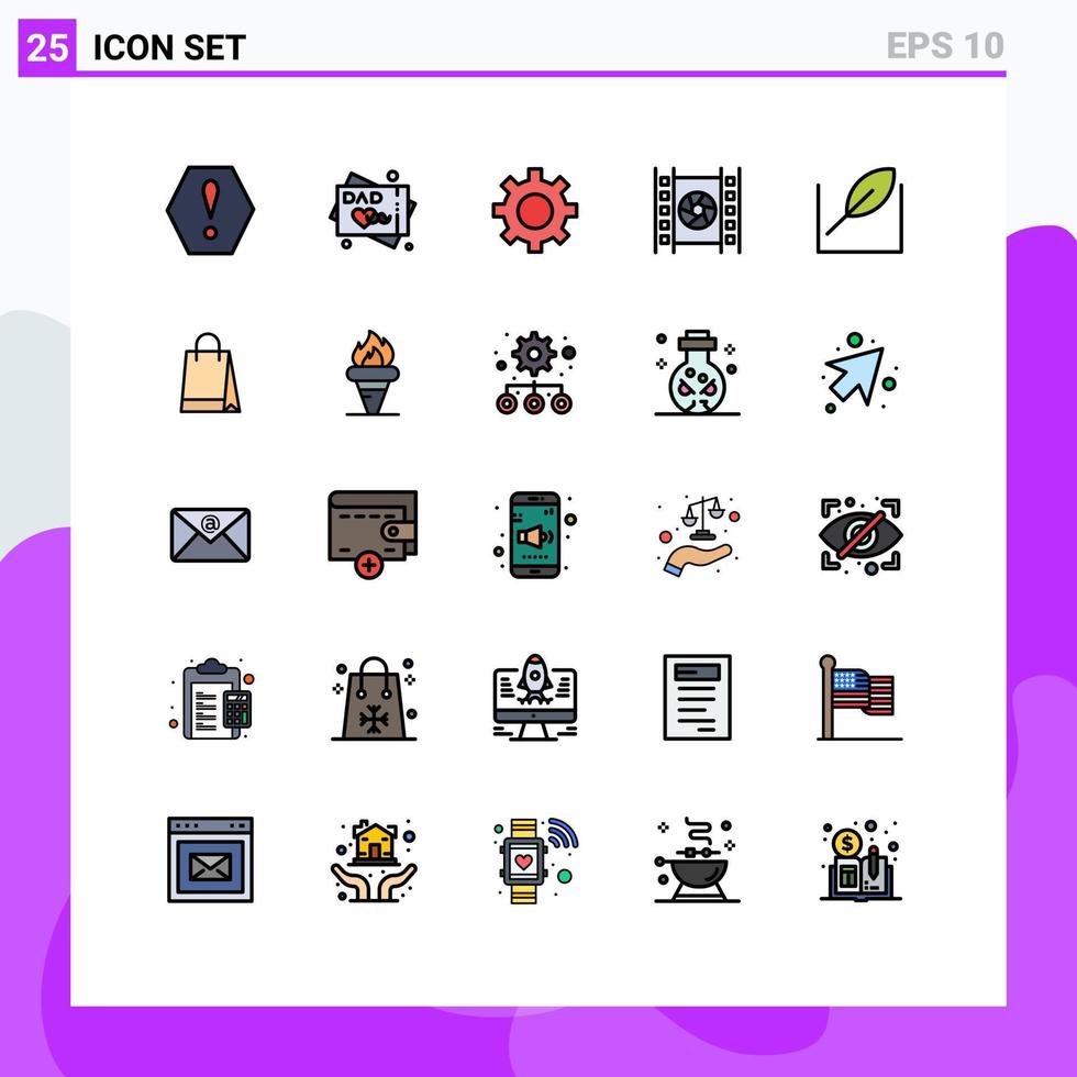 grupo de símbolos de ícone universal de 25 cores planas de linha preenchida moderna de elementos de design de vetor editável de filme de interface verde de saco