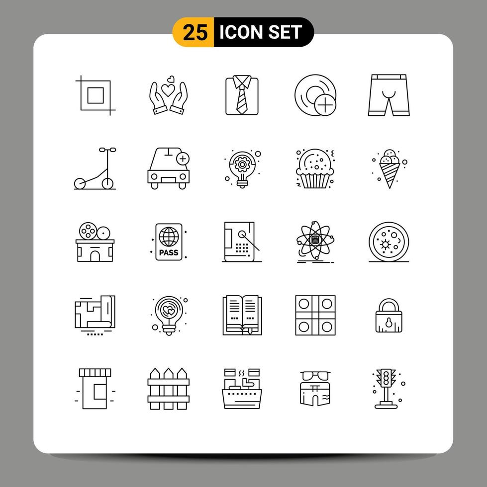 25 ícones criativos, sinais e símbolos modernos de roupas, gadget, pai, discos, computadores, elementos de design vetorial editáveis vetor