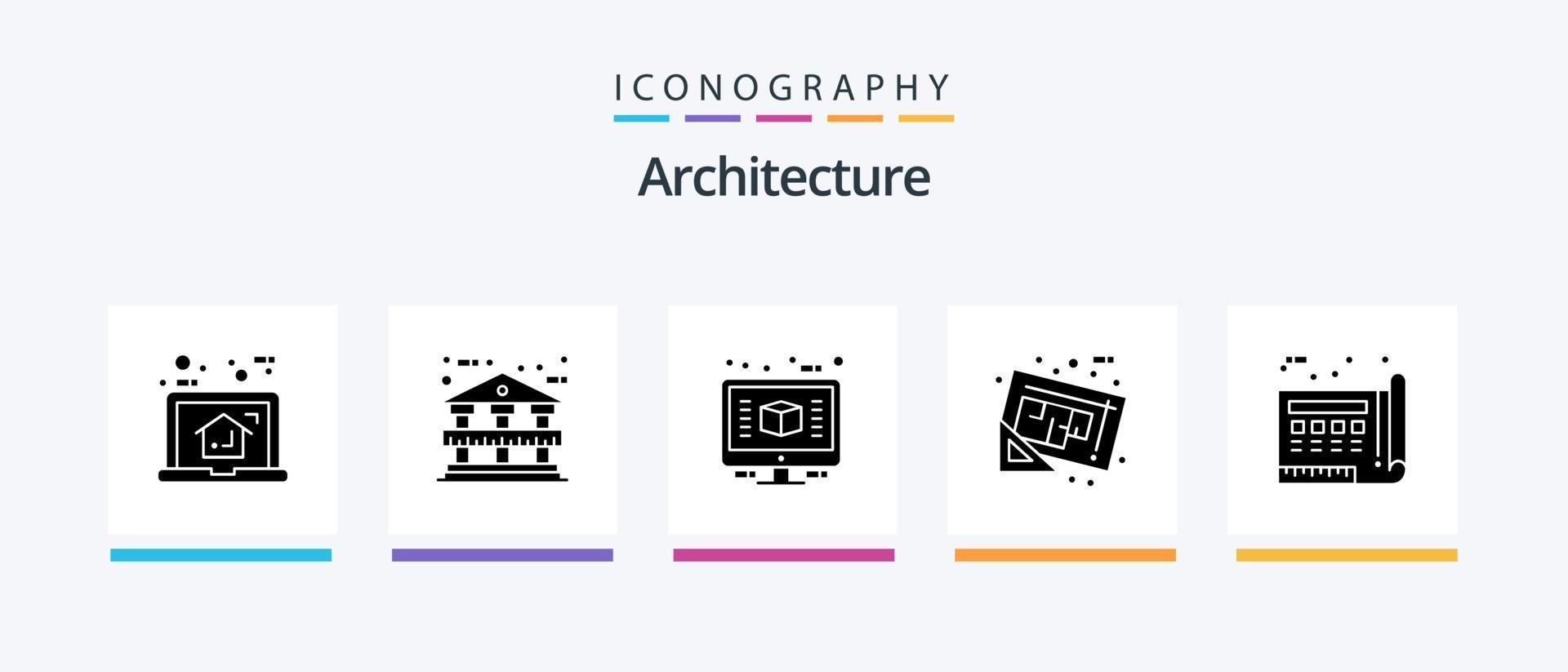 pacote de ícones de glifo 5 de arquitetura, incluindo plano. mapa. 3d. documento. renderizar. design de ícones criativos vetor