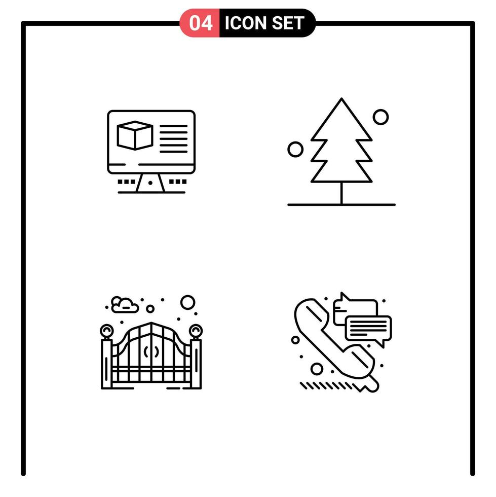 pacote de ícones vetoriais de estoque de 4 sinais e símbolos de linha para monitor de portão de computador, natureza, portão de rua, elementos de design de vetores editáveis