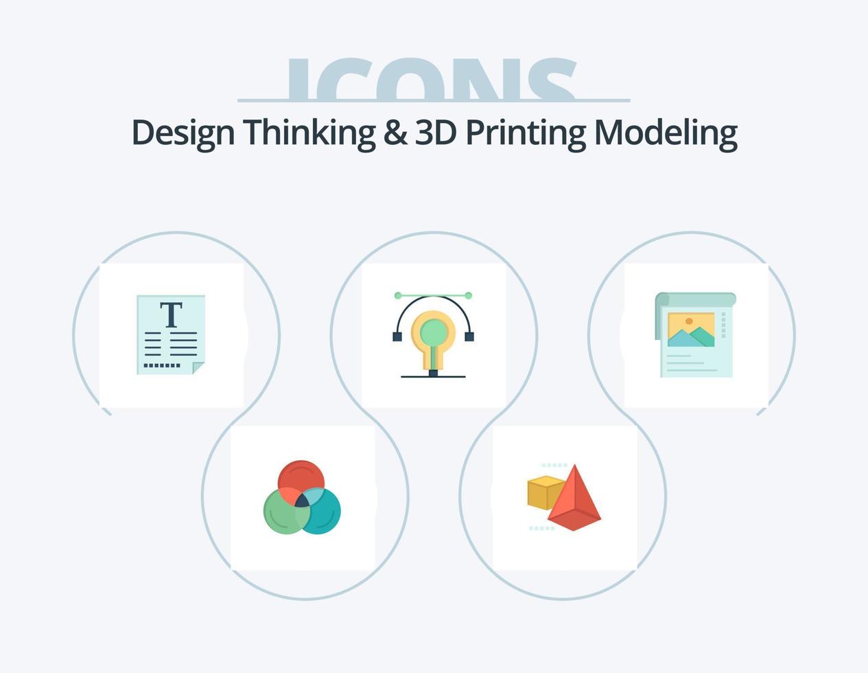 design thinking e impressão d modelagem plana icon pack 5 icon design. irmão. papel de parede. poster. limpador. ideia vetor