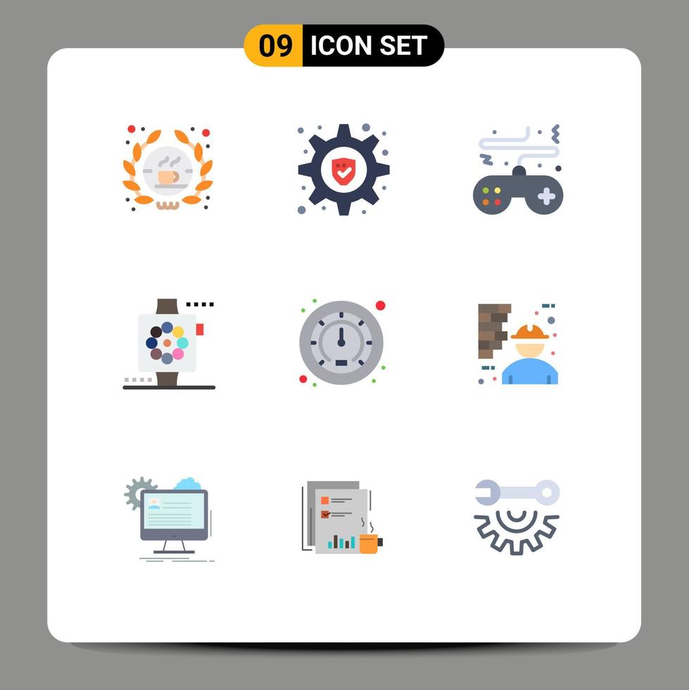 pacote de interface de usuário de 9 cores planas básicas de pad de relógio de velocidade maçã inteligente elementos de design de vetores editáveis
