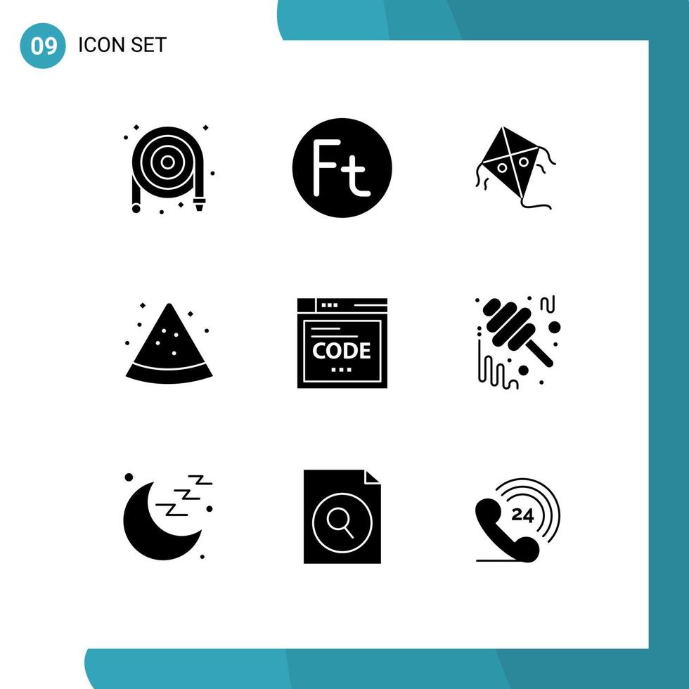 pacote de interface de usuário de 9 glifos sólidos básicos de codificação de navegador de pipa de internet fatia elementos de design de vetores editáveis