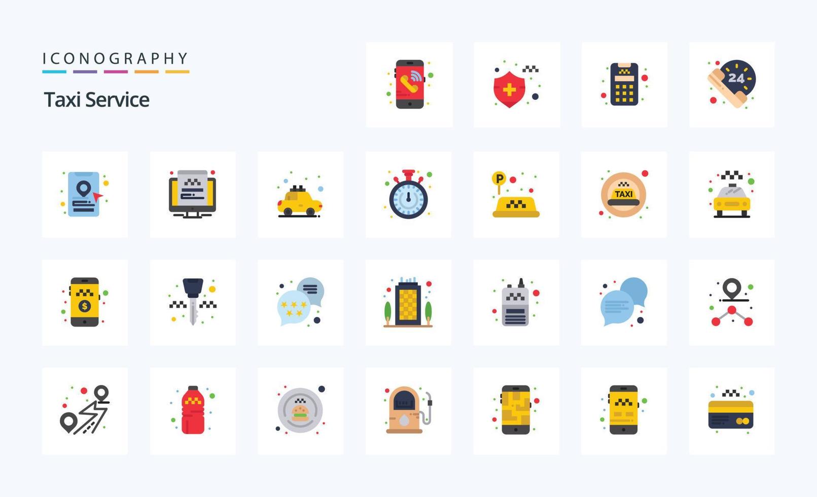 25 pacote de ícones de cores planas de serviço de táxi vetor