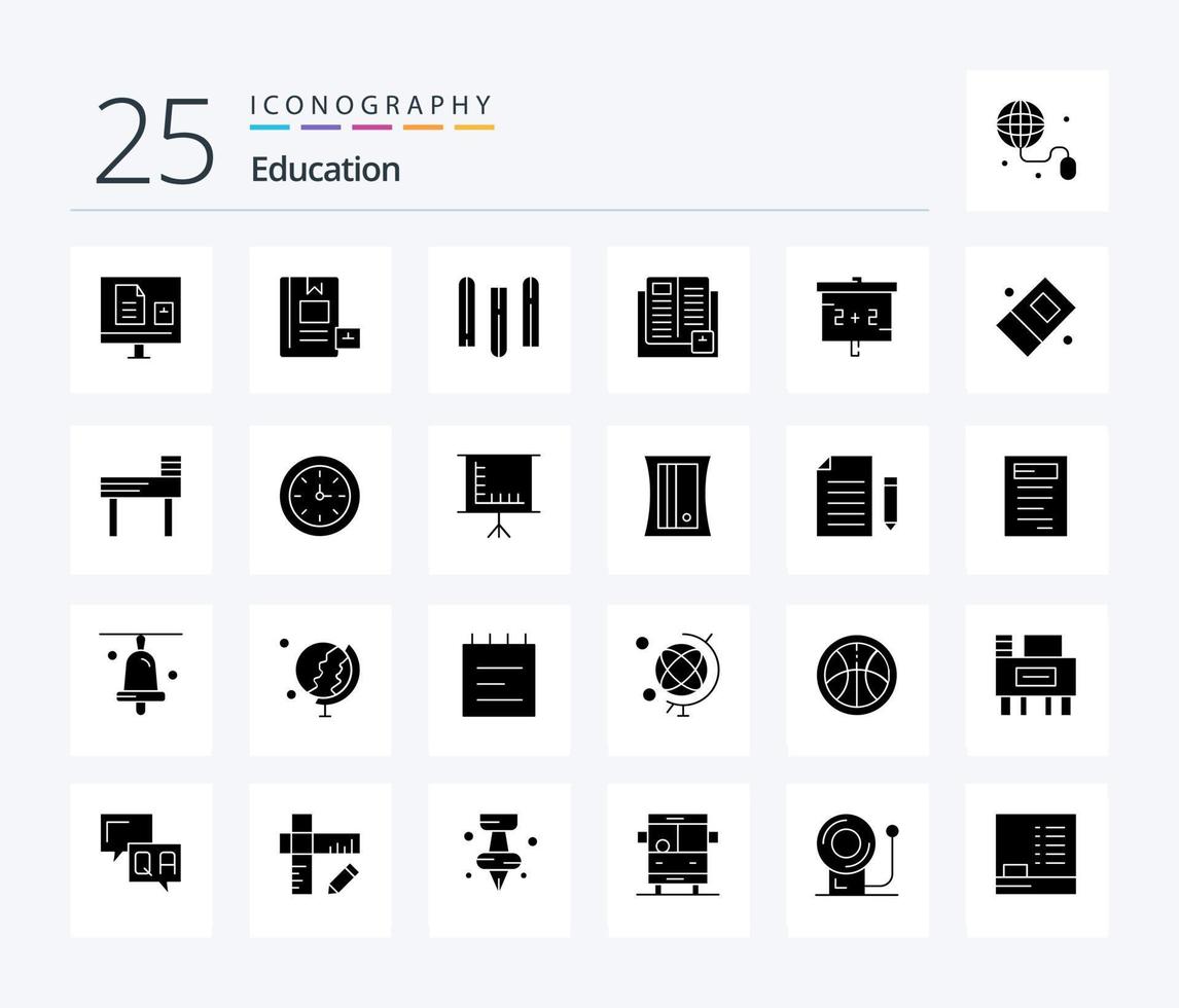 educação 25 pacote de ícones de glifos sólidos, incluindo aprendizado. Educação. conhecimento. livro. arquivos vetor