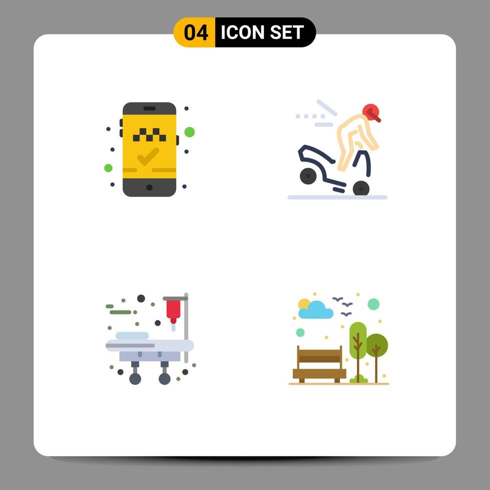conjunto moderno de pictograma de 4 ícones planos de livro táxi cama acidente estrada cidade elementos de design vetoriais editáveis vetor