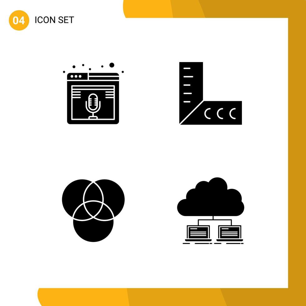 conjunto de 4 sinais de símbolos de ícones de interface do usuário modernos para elementos de design de vetores editáveis do servidor de régua de podcast de nuvem da Internet