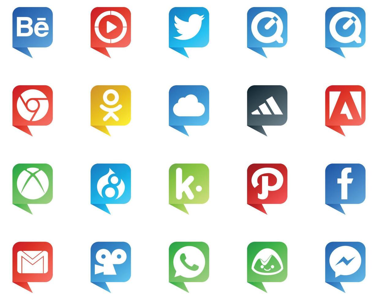20 logotipo de estilo de bolha de fala de mídia social como e-mail facebook caminho icloud drupal vetor