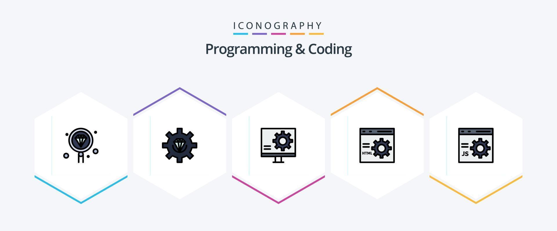 programação e codificação pacote de ícones de 25 linhas preenchidas, incluindo desenvolvimento. navegador. processo. consertar. desenvolvimento vetor