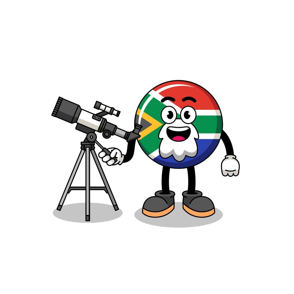 ilustração do mascote da bandeira da áfrica do sul como astrônomo vetor