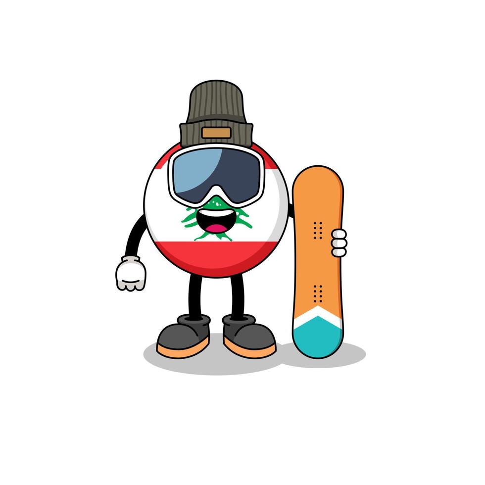 desenho de mascote do jogador de snowboard da bandeira do líbano vetor