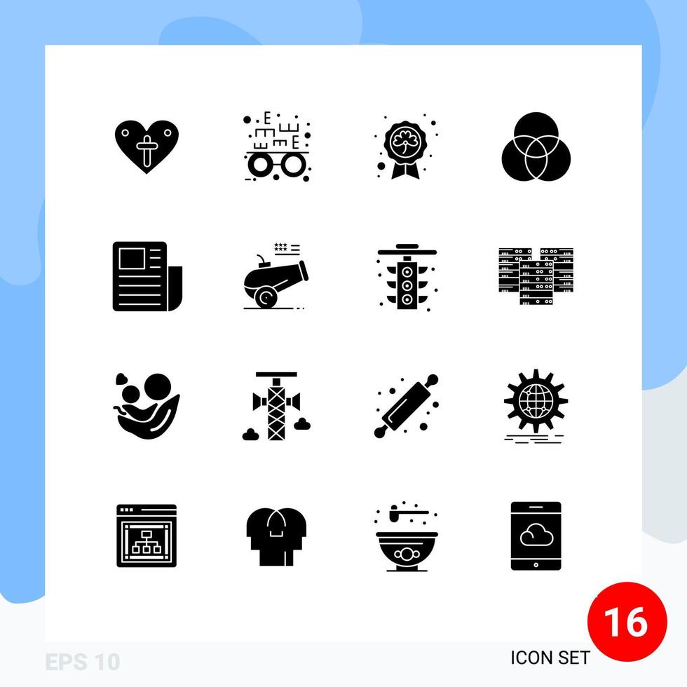 16 interface do usuário pacote de glifos sólidos de sinais modernos e símbolos de documento de texto interseção de folhas círculos elementos de design de vetores editáveis