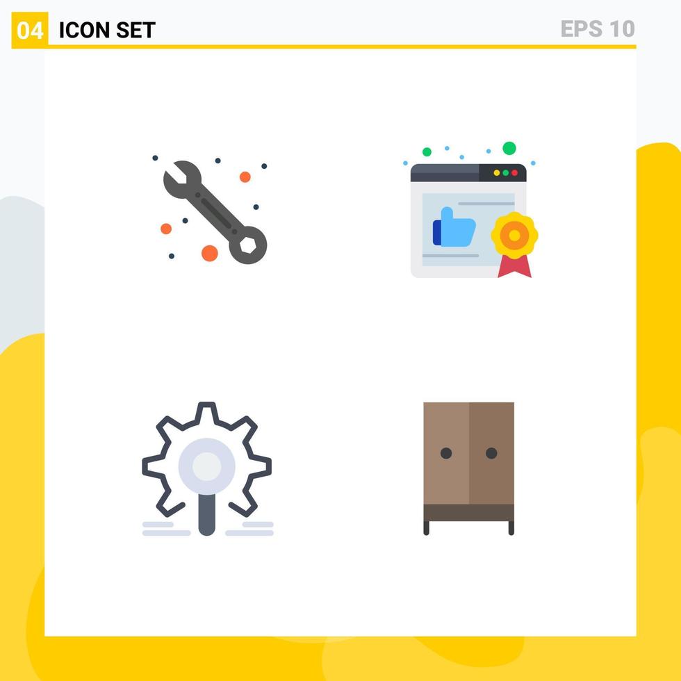 pacote de interface de usuário de 4 ícones planos básicos de pesquisa de clientes, dispositivos de motor de negócios, elementos de design de vetores editáveis