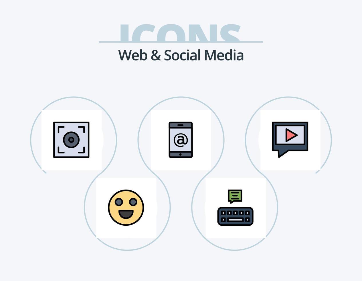 web e linha de mídia social cheia de ícones pack 5 design de ícones. multimídia . seta . vídeo. Câmera vetor