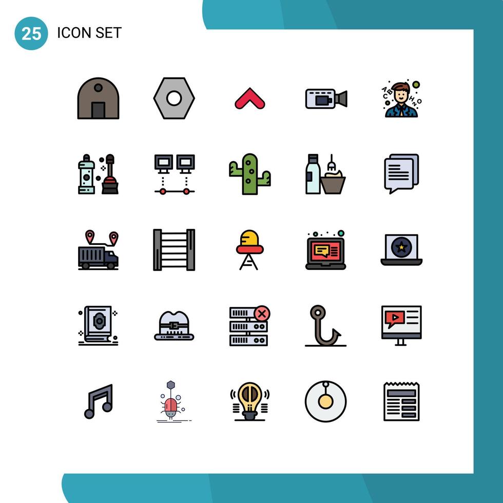 25 ícones criativos, sinais e símbolos modernos do professor aprendem elementos de design de vetores editáveis de câmera de registro de seta