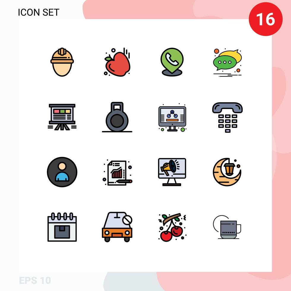 16 interface do usuário pacote de linhas preenchidas com cores planas de sinais e símbolos modernos de mensagem telefônica de texto do quadro bate-papo elementos de design de vetores criativos editáveis