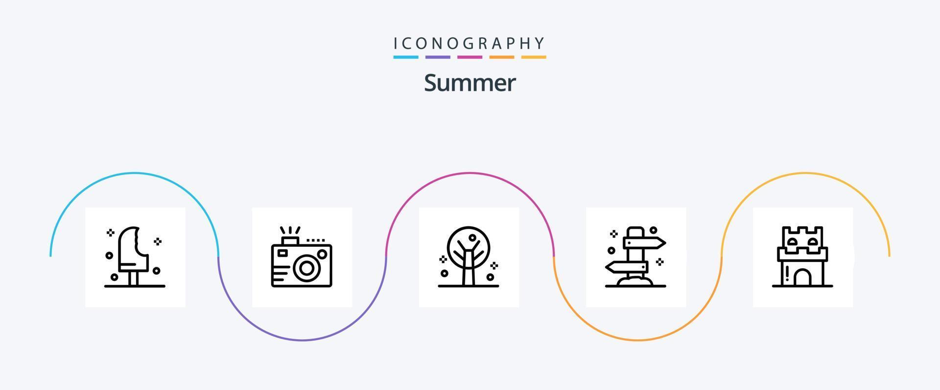 pacote de ícones da linha 5 de verão, incluindo férias. verão. fotografia. feriado. árvore vetor