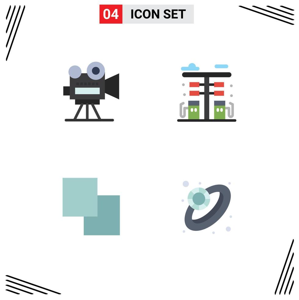 grupo de 4 ícones planos modernos definidos para elementos de design de vetores editáveis de troca de combustível de vídeo de cópia de câmera
